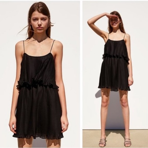 Zara Dresses & Skirts - Zara Black Pleated Chiffon Tiered Dress